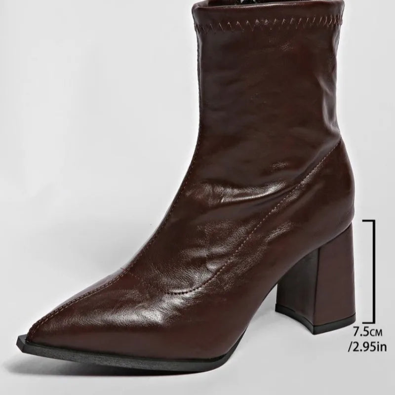LBSFY -Designer Vintage Women Ankle Boots Fashion Pointed Toe Short Booties Elegant High Heels Shoes Botas Mujer