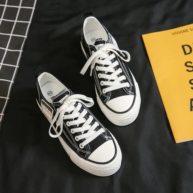 LBSFY -Solid Color Low Cut Korean Style Casual Thick Soled Canvas Shoes for Women Versatile Thick Soled Shoes for Heightening