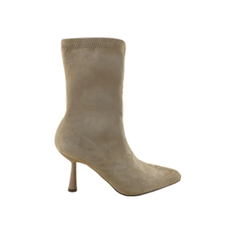 LBSFY  -  Thin High Heel Women Elastic Socks Short Boots Fashion Side Zippers Slim Ankle Booties Retro Style Autumn Winter Ladies Shoes