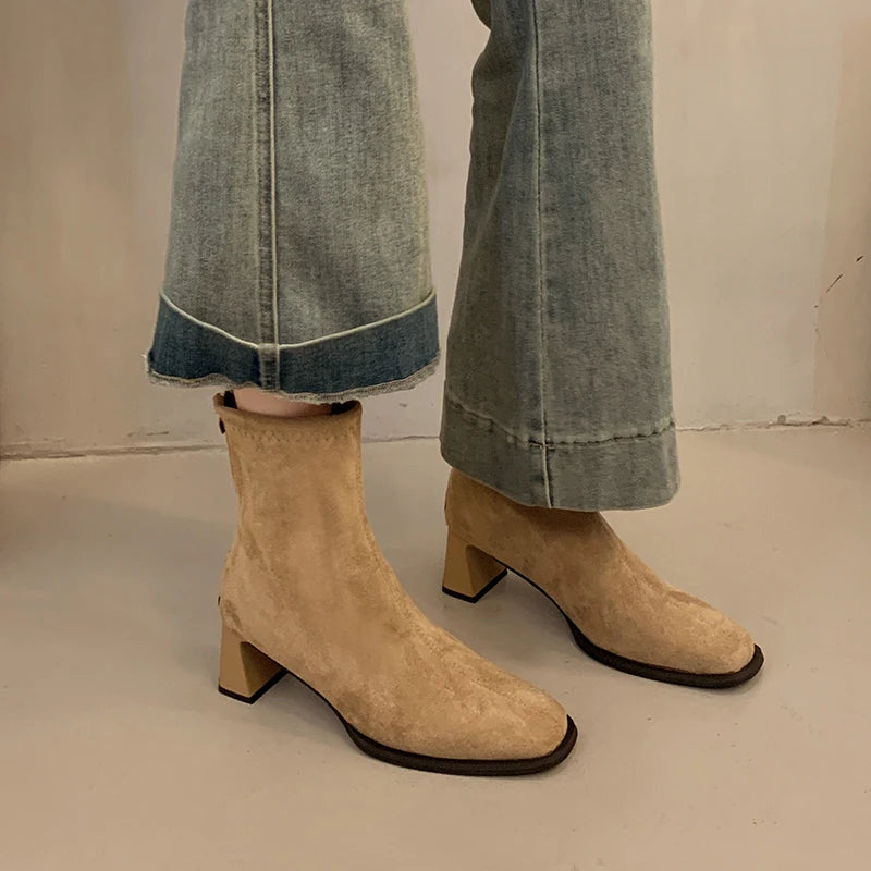 LBSFY -New Style Women's Ankle Boots Square Heel Platform Boots Women Sexy High Heels Shoes Winter Casual Fashion Boots Shoes for Women