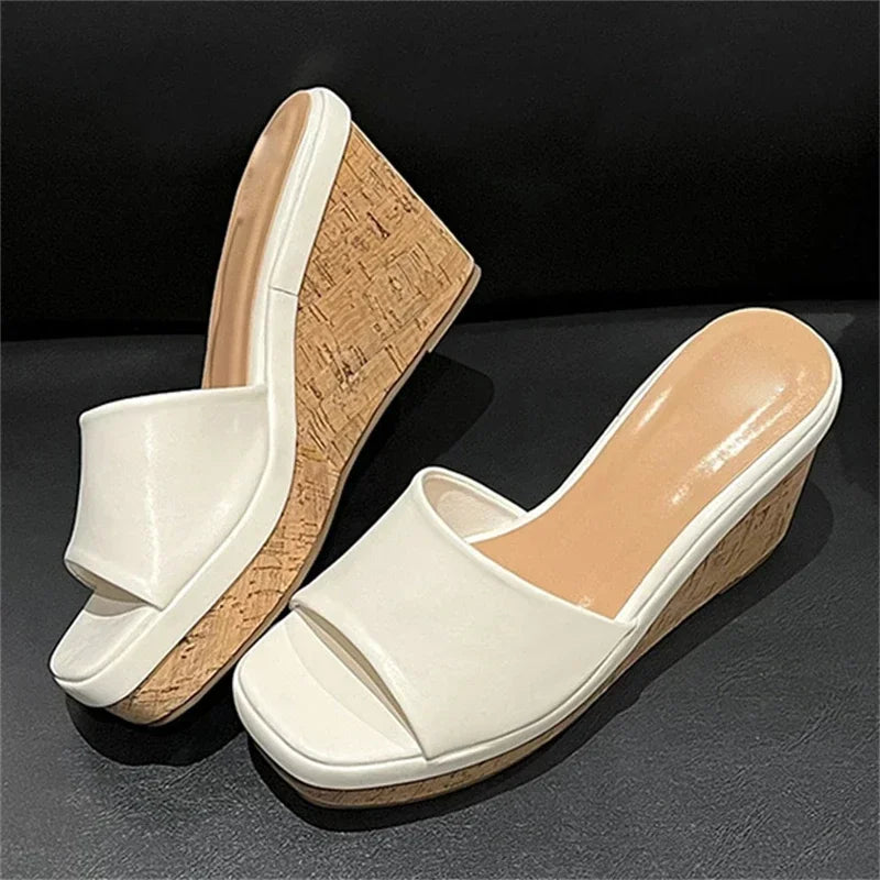 LBSFY -Summer Fashion Concise Square Toe Platform Wedge Heels Slippers Woman Female Sandals Slide Shoes Zapatos De Mujer