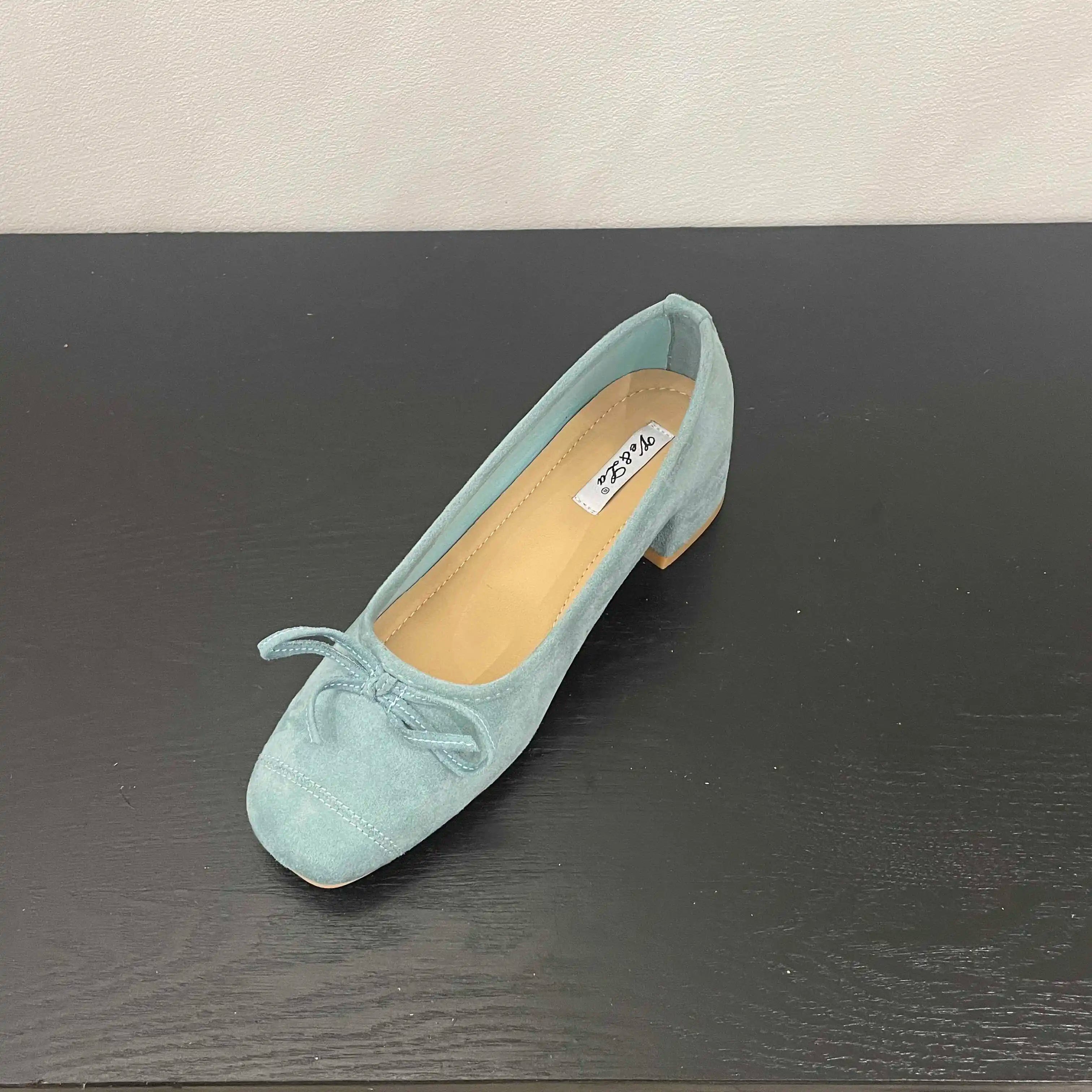LBSFY -Fashion Elegant Red Ballerinas Women Pumps Slip on Loafers Round Toe Square Heels Bowknot Casual Spring Autumn Low Heel