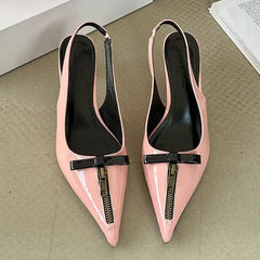 Lbsfy Design High Heels Female Butterfly-Knot Zip Mules Pumps Ladies Sexy Pointed Toe Slingbacks Sandals Women Zapatos De Mujer