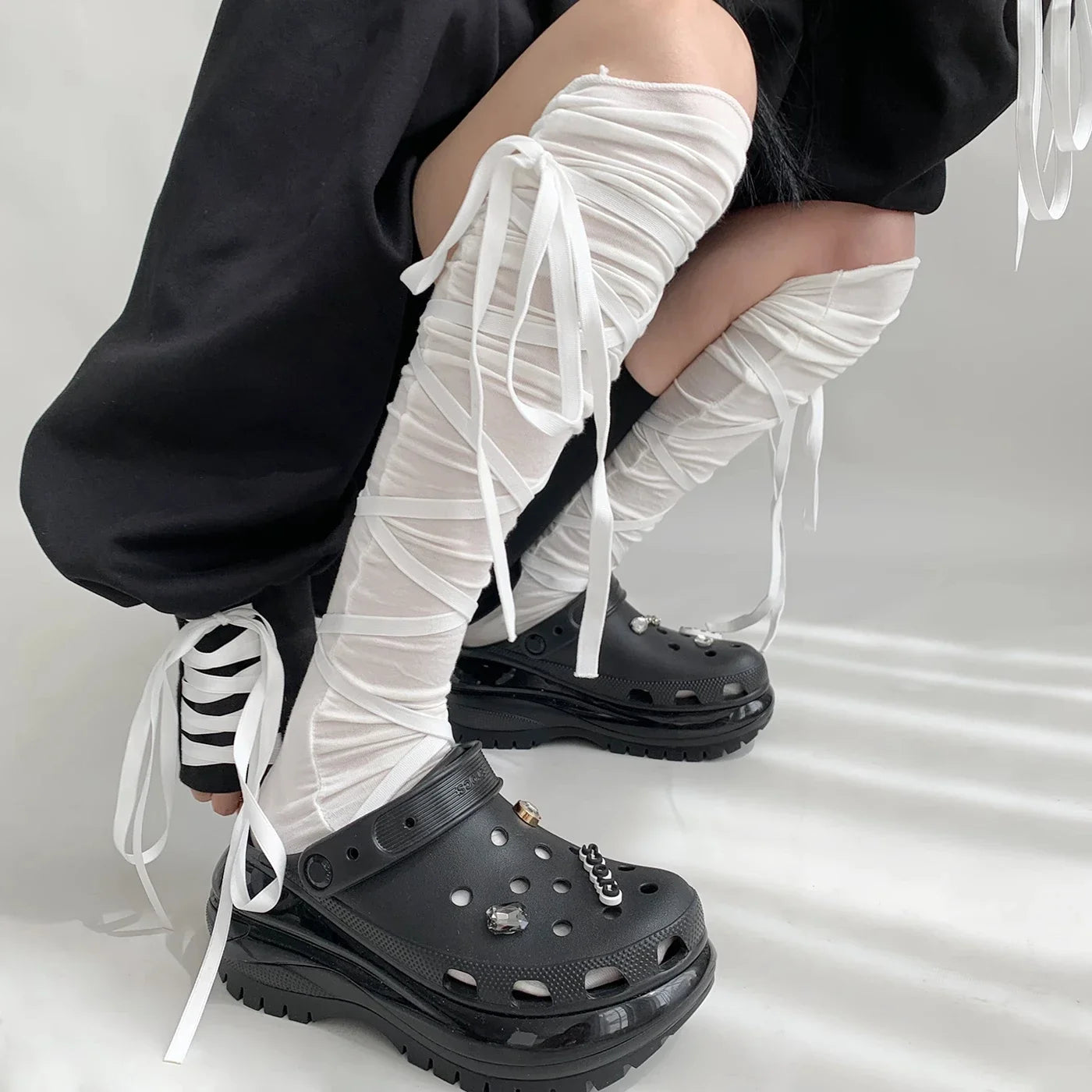 Lbsfy Punk Women Calf Tie Leg Cover socks Ballet Strappy Calf Socks Thin Stocking Y2K Lolita Gothic Japanese JK Club Cosplay Socks