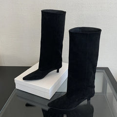 LBSFY -Autumn Winter Sexy Women Knee-High Boots Street Style Pointed Toe Thin Low Heels Cowboy Ladies Shoes Long Botas De Mujer