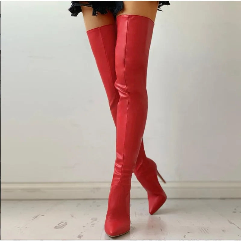 LBSFY -New Women's Boots High Heel 11cm Over Knee Boots Large Size 34-43 Back Zipper Fashion Personality Boots