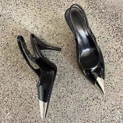 LBSFY -6CM 9CM Thin Heels Women Pumps Patent Leather Sexy Party Prom Slip-On Spring Sandals Mules Shoes