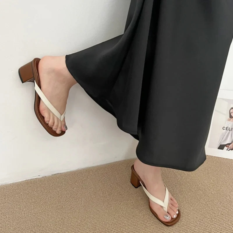 LBSFY  -Round Heels Women Slippers Shoes Vacation Flip flops Summer Beach Female Fashion Shallow Ladies Heels Slides Slippers S
