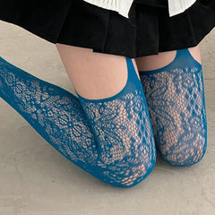 Lbsfy 8 Colors Sexy Lace Pantyhose for Women Hollow Mesh Flower High Fishnet Stockings Japanese Lolita Sexy Breathable Party Tights