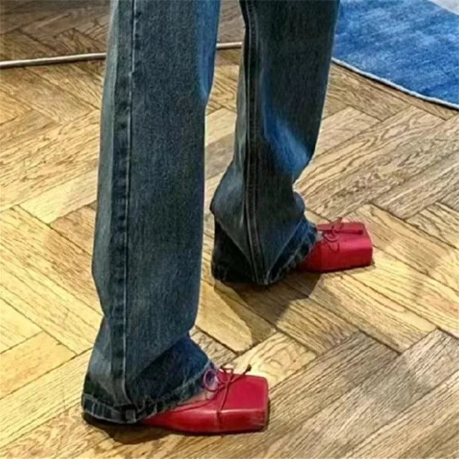 LBSFY  -  Fashion Square Toe Women Slippers High Heel Dress Pumps Red Shoes Woman 2024 Luxury Bowknot Ladies Sandals Runway Mules