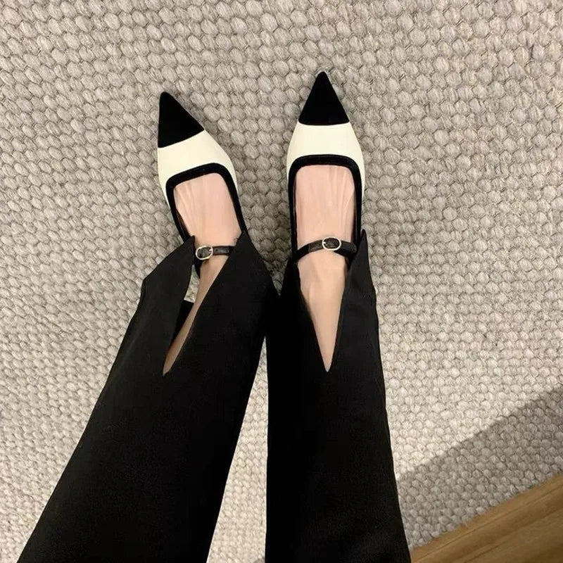 LBSFY  -  Fashion Pointed Toe Mary Jane Women Shoes Autumn Low Heel Comfort Mules Shoes Belt Buckle Brand Design Office Wedge Flat Shoes