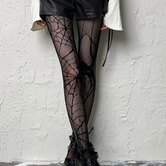 Lbsfy Punk Gothic Asymmetric Spiders Fishing Net Stockings Women Sexy Black Halloween Pantyhose Tights Cosplay Club Party Accessories