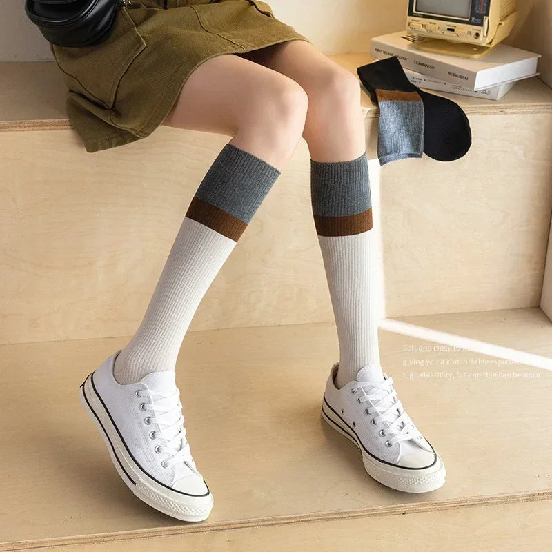 Lbsfy Milk White Women Stockings Long Socks Stockings Winter Women Harajuku Vintage Cotton Knitting Knees Socks Soxs JK Japanese Girls