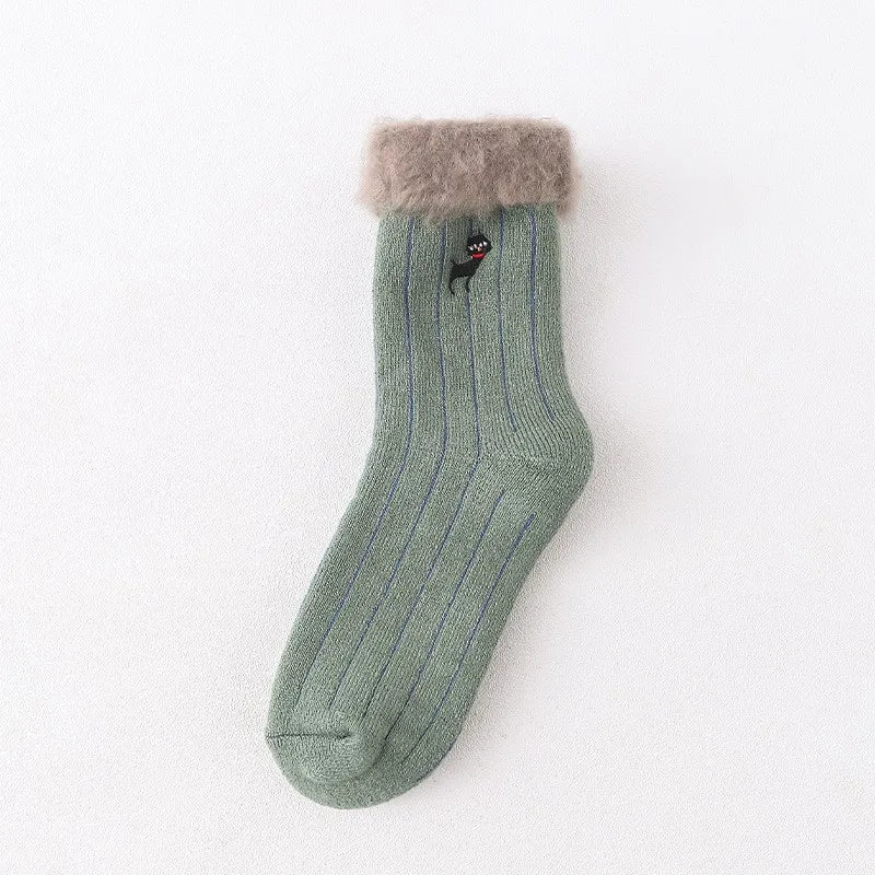 Lbsfy Thicken Warm Wool Classic Solid Colors Rib Socks Women High Quality Loose Crew Fashion Japanese Korea Sock Winter