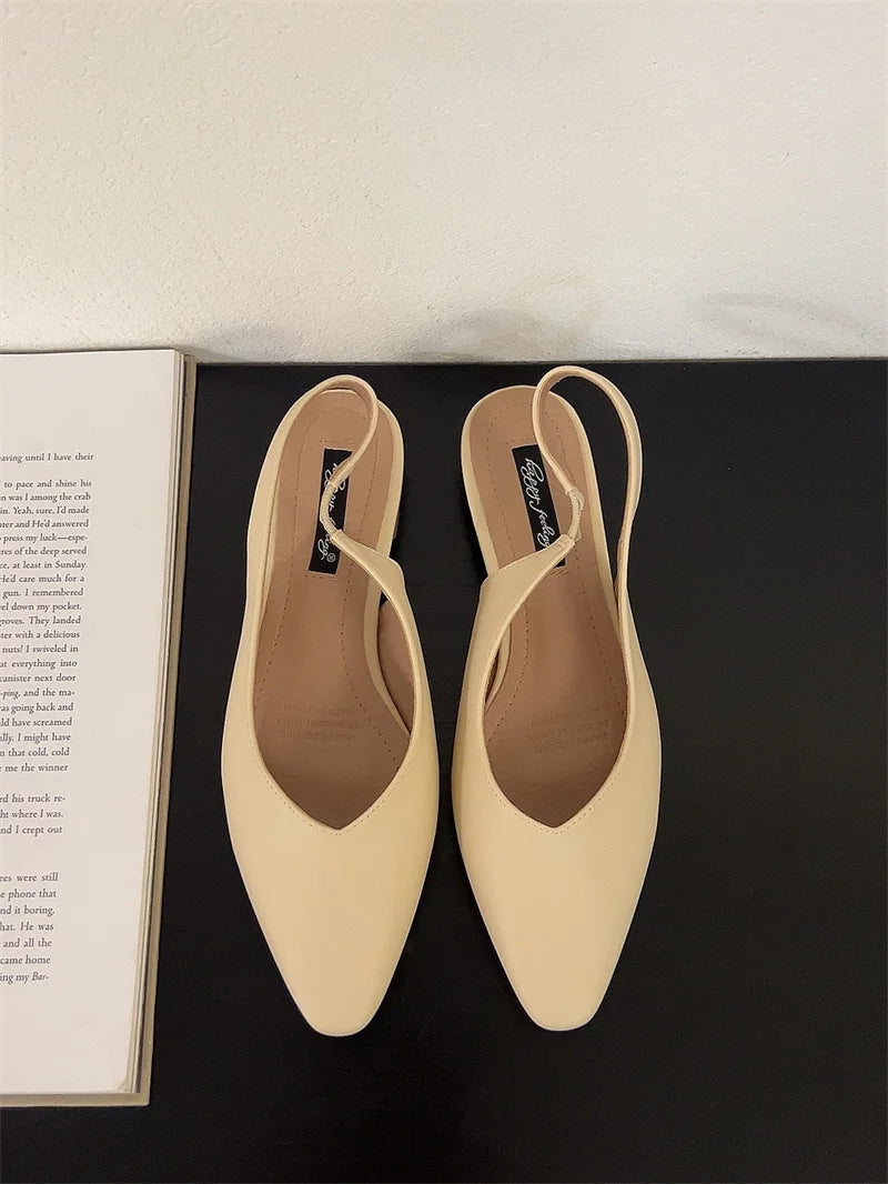 LBSFY -Women Flats Low Heel Slingback Sandals Slip On Shallow Mules Shoes Pointed Toe Female Office Lady Work Shoes Mujer