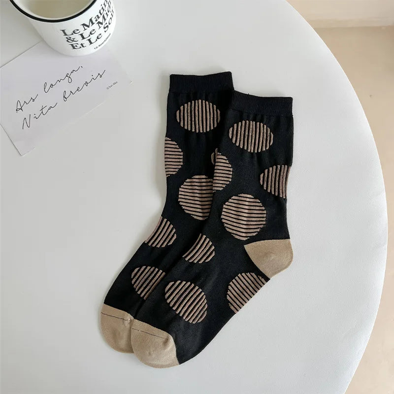 Lbsfy Women Socks Cotton Spring Autumn Japanese Style Harajuku Comfort Hip Hop Cute Classic Short Crew Dot Socks Girls Gift