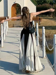 LBSFY -Elegant Patchwork Spaghetti Straps Evening Party Dress Slim Waist Summer France Wedding Fashion Women Concert Long Robe 2025 New