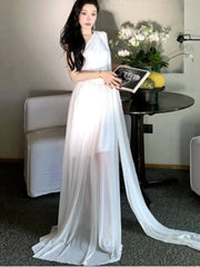 LBSFY -French Retro Goddess Elegant Dresses For Woman White Single-Shoulder Flowy Strap Long Dress Fashion Vacation Holiday New 2025