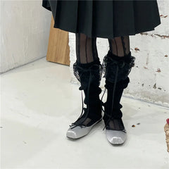 Lbsfy Japanese JK Lolita Girls Bow Streamer Leg Socks Knitted Lace Leg Cover Pile Socks Japanese Y2K Leg Warmers Accessories