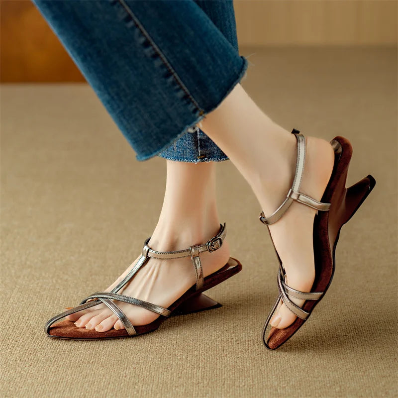 LBSFY  -  2024 Summer Women sandals Shoes for Women Med Heel Shoes Slingback Modern Sandals Gladiator Shoes