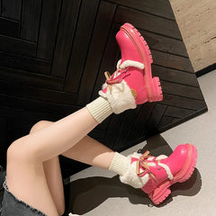 LBSFY  -   Genuine Leather Snow Boots Women Lace Up Solid Color Thick Fur Warm Winter Boots Ladies Fashion Ankle Boots Shoes