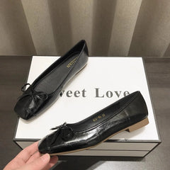 LBSFY -Bowtie Flat Shoes Women Ballerinas Square Toe Slip on Ballet Flats Lazy Loafers Moccasins Ladies Casual Comfort Shoes