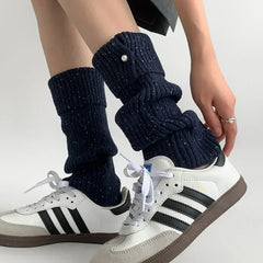 Lbsfy Korea New Pearl Mid-calf Socks Leggings Wool Knitted Ankle Covers Leg Warmers Winter Thickened Calf Socks Harajuku Leg Covers