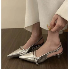 LBSFY -Pointed Toe Buckle Strap Ladies Sandals Gold Shallow Fashion Sexy Party Slingbacks 2026 Summer High Heeled Shoes Woman