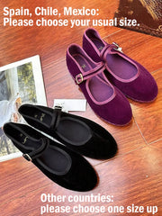 LBSFY  -  Hand Stitch Mary Janes Shoes Woman 2024 Trend Velvet Elegant Ballet Flats Shoes Spring Autumn Casual Buckle Strap Canvas Loafers