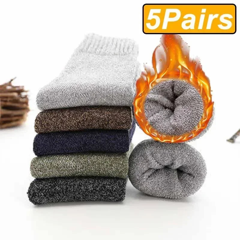 Lbsfy 5Pairs Winter Thicker Warm Men’s Sock Wool Male Women Socks Super Solid Socks Merino Wool Socks Against Cold Snow Terry Sock