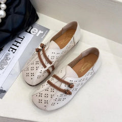 LBSFY  -  Summer Ballet Flat Shoes Woman Retro Ethnic Style shoes For Women Splicing Hollow Leather Comfort Shoes Zapatillas Mujer