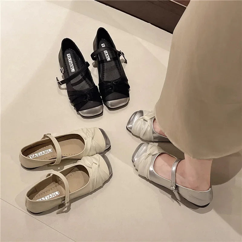 LBSFY -French Elegant Gentle Square Head Small Leather Shoes Mary Janes Stylish Fairy Tale Single Shoes Women's Casual Shoes Summer