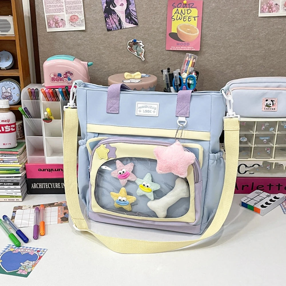 LBSFY -Fashion Japanese Style Transparent Itabag Large Capacity Pvc JK Shoulder Bag Casual Harajuku Canvas Tote Bag Girls