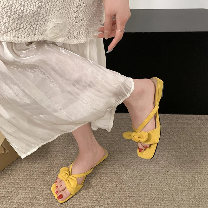 LBSFY  Summer Women Fashion Butterfly-knot Slippers Casual Open Toe Beach Vacation Slides Party Dress Shoes
