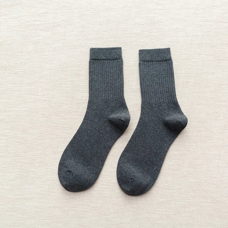 Lbsfy Men's Socks Retro Solid Color Coffee White Khaki Beige Breathable Cotton Socks Casual Sport Trendy Fashion Middle Tube Long Sock