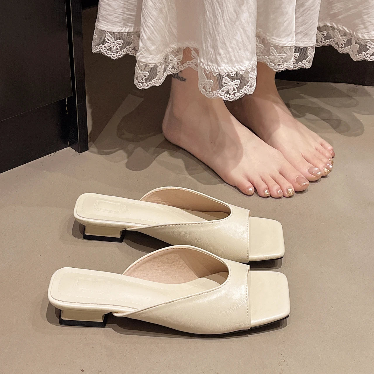 LBSFY -New Fashion Summer Women Slipper Square Toe Ladies Mules Sexy High Heels Slippers Female Designer Woman Shoes Claquette Femme
