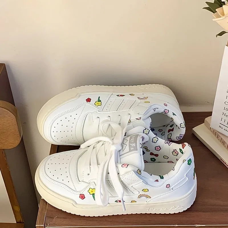 LBSFY  -  Simplicity Womens Sports Shoes Fashion Print Women Sneakers Casual Versatile Pu Leather White Niche Female Sneakers