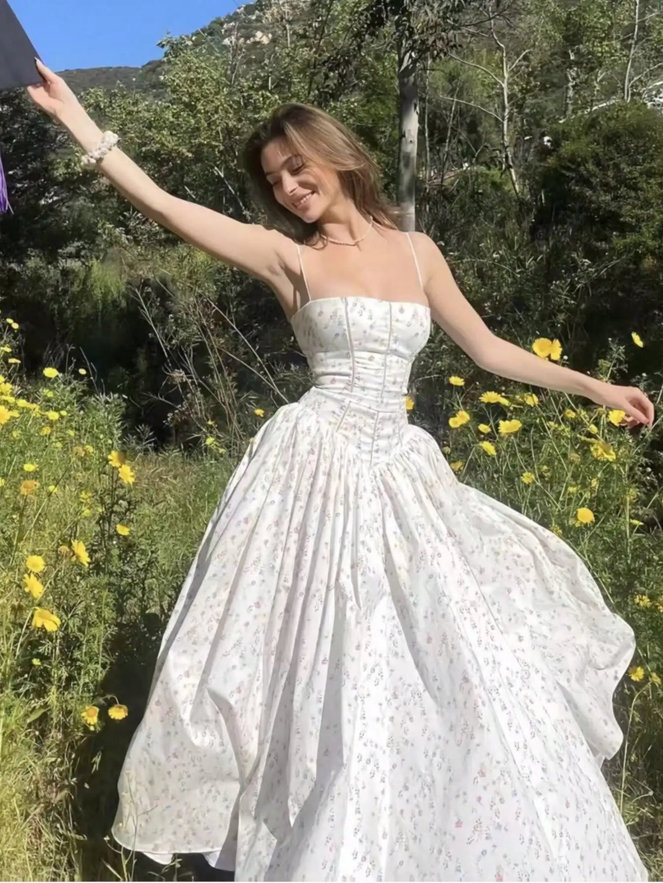 LBSFY -Floral Elegant Summer Korean Fashion Dress Romantic Graduation Beach Spaghetti Straps Robe Women Long Sling Dresses 2025 New
