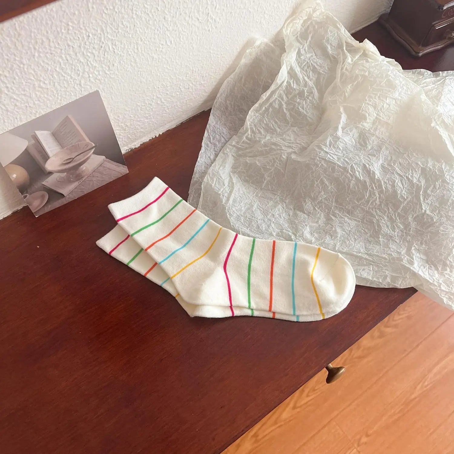 Lbsfy Women Socks Cotton Spring Autumn Winter Streetwear Harajuku Sock Girls Gift White Striped Polka Dots Socks Calcetines Kawai Soks