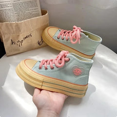 LBSFY  -  Platform Canvas Shoes for Women High-top Candy Color Korean Fashion Shoes Student Casual All-match Designer Footwear New