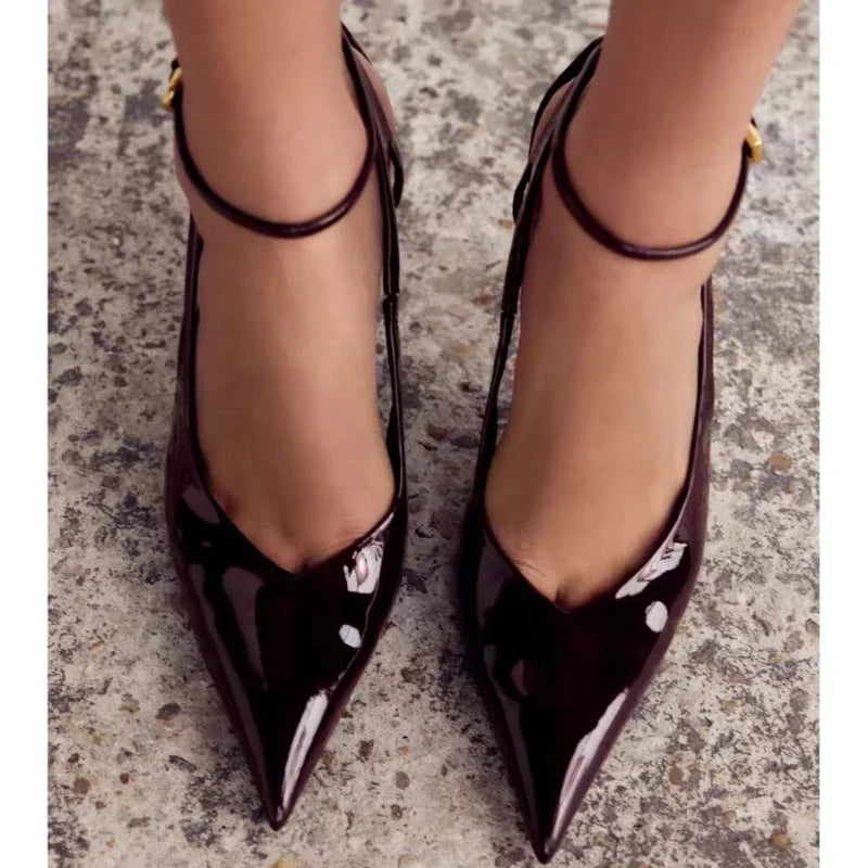 Lbsfy Thin High Heels Women Ankle Strap Patent Leather Red Dress Shoes Elegant Brand Mules Pumps Sandals Female Zapatos De Mujer