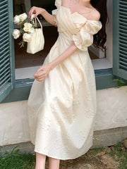 LBSFY -Women's Summer French Elegant Prom Dresses Fashion Slim Square Neck Vintage Long Casual Dress Female Party Commuting Dating Robe