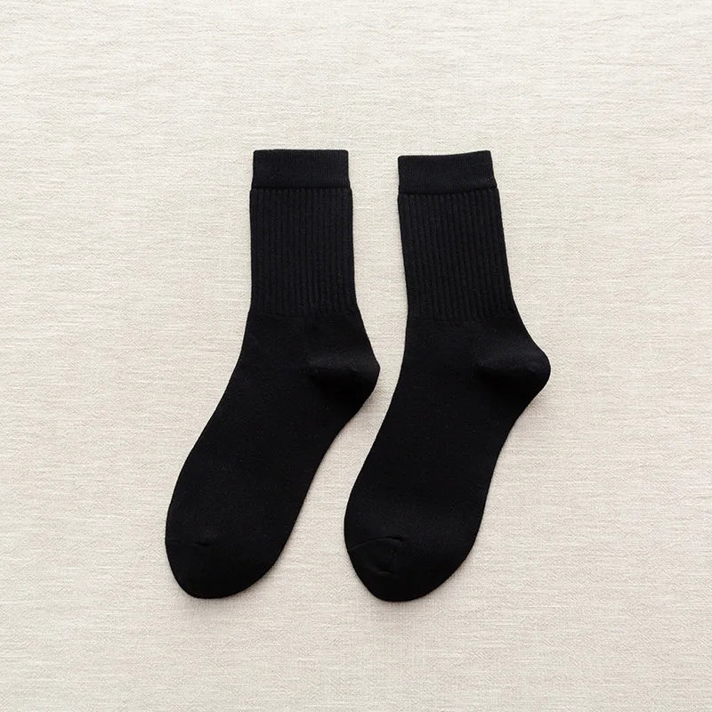 Lbsfy Men's Socks Retro Solid Color Coffee White Khaki Beige Breathable Cotton Socks Casual Sport Trendy Fashion Middle Tube Long Sock