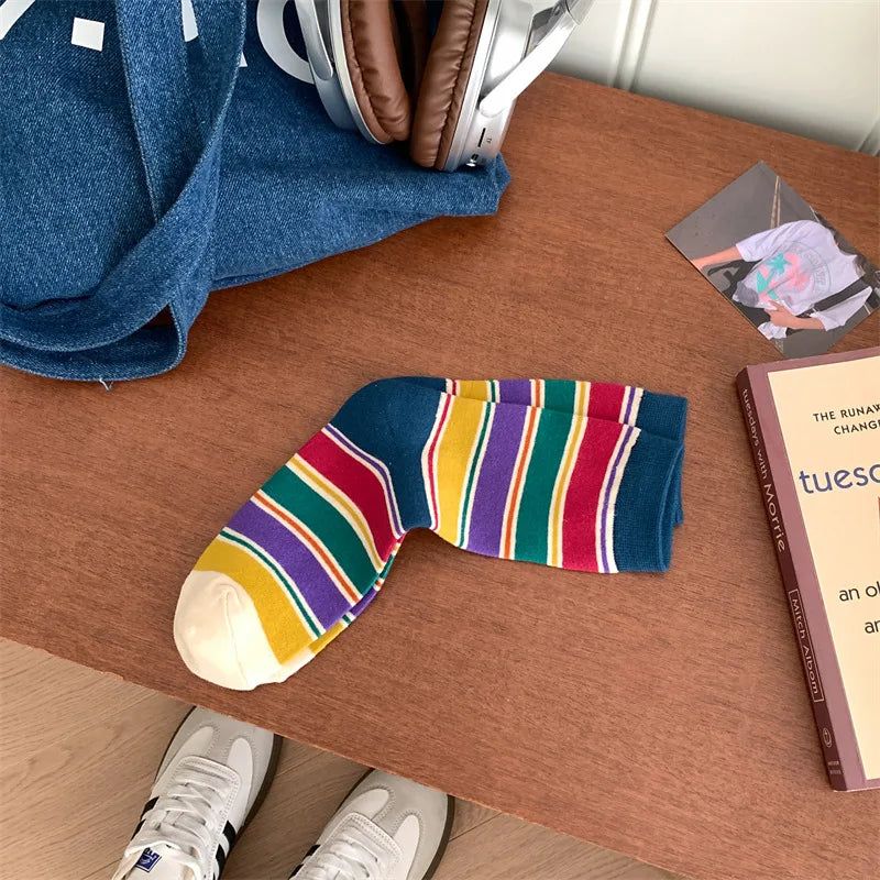 Lbsfy Women's Socks Cotton Vintage Harajuku Street Spring Autumn Winter Polka Dot Striped Plaid Japanese Style Short Crew Socks Girl
