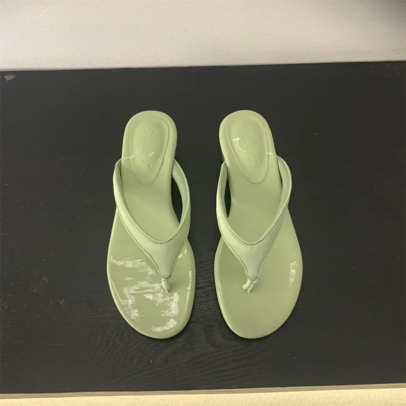 LBSFY  -Summer New Brand Women Slipper Fashion Low Weadge Heel Sandal Narrow Band Outdoor Vaction Beach Slides Shoes