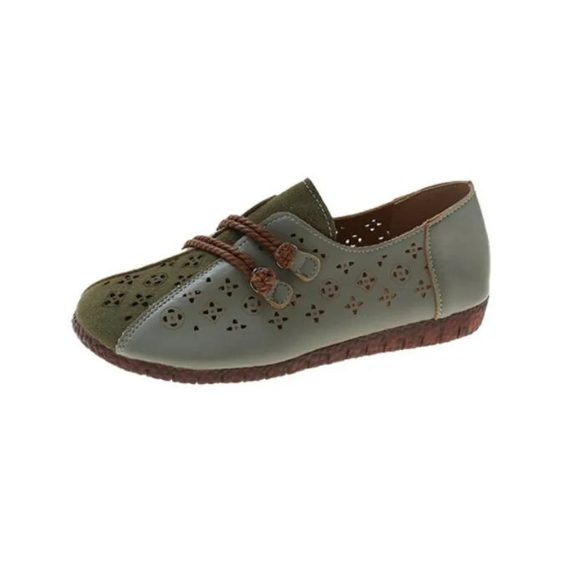 LBSFY  -  Summer Ballet Flat Shoes Woman Retro Ethnic Style shoes For Women Splicing Hollow Leather Comfort Shoes Zapatillas Mujer