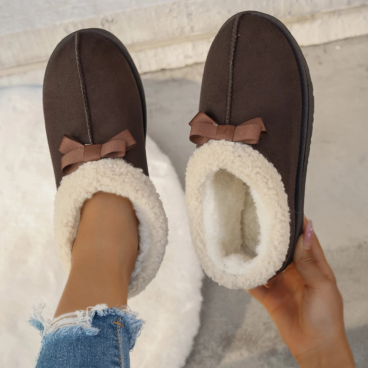 LBSFY -Winter Women's Slipper Fashion Fuzzy Fur Anti-slip Soft Sole Outdoor Indoor Warm Comfort Men Leisure Plush Houseshoes Couple