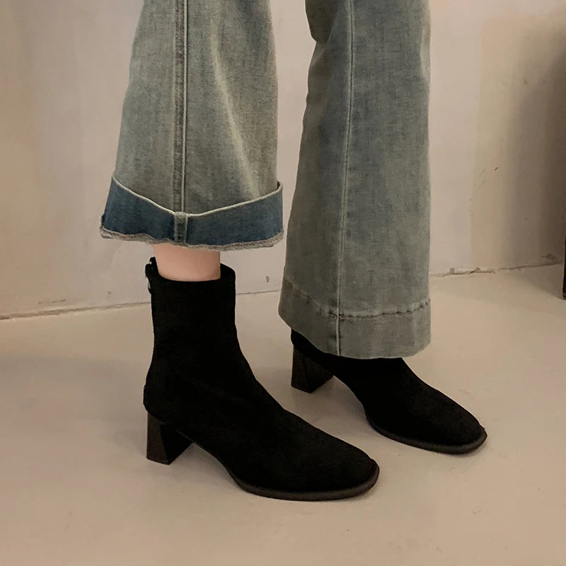 LBSFY -New Style Women's Ankle Boots Square Heel Platform Boots Women Sexy High Heels Shoes Winter Casual Fashion Boots Shoes for Women