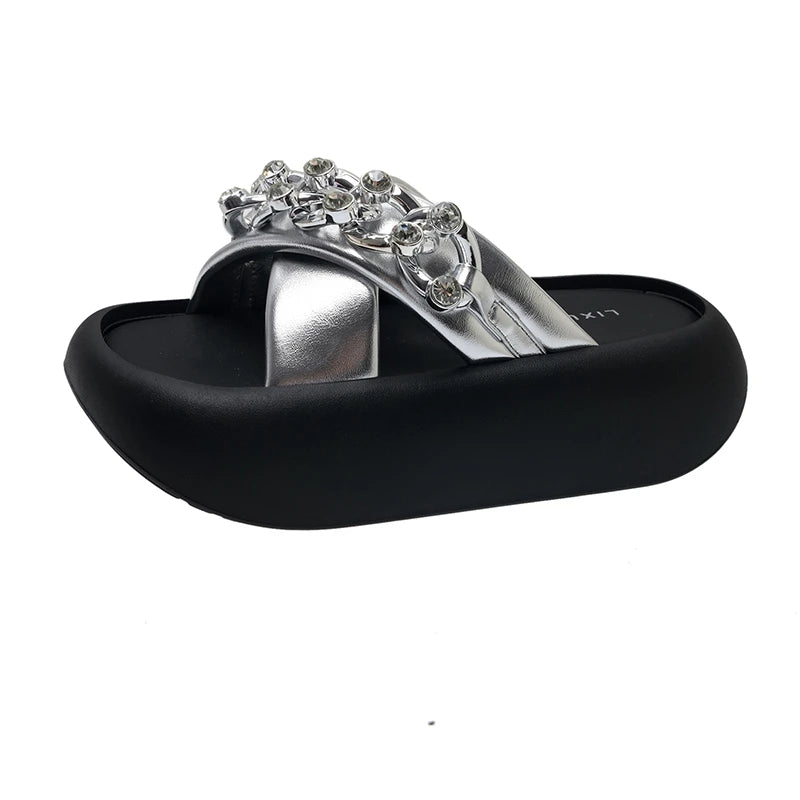 LBSFY  -  2024 Summer Chunky Women Slippers Fashion Metal Decoration Ladies Outdoor Platform Bottom Slides Female Rome Style Shoes