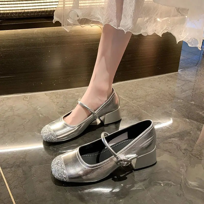 LBSFY -Women's Mary Jane Shoes Leather Summer Dresses French Style Wear-resistant Round Toe Mid Heel Ladies Design Single Lolita Shoes